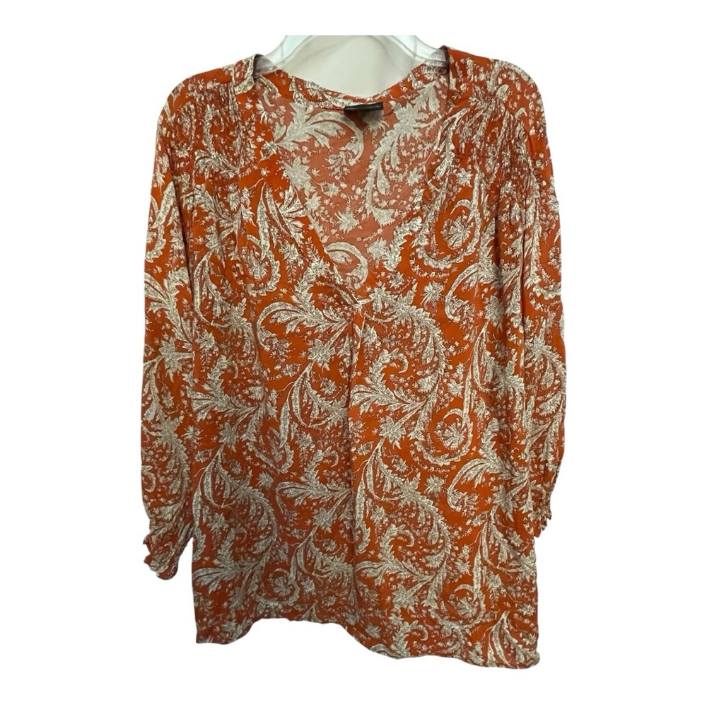 Jones New York Orange Long Sleeve Relaxed Blouse
